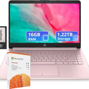HP Flagship 14" Laptop with 1 Year Office 365 | 16GB RAM | 1.22TB Storage(64GB eMMC & 160GB Docking Station & 1TB Cloud Storage) | Intel 4-Core Processor| Webcam | Wi-Fi | Windows 11 | Pink