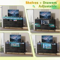 WLIVE Black TV Stand for 55, 60, 65 inch TV, Entertainment Center with LED Lights & Charging Station, TV Media Console Table with 15 Fabric Drawers and Open Shelves for Living Room, Hallway, Wood Topm - Image 6