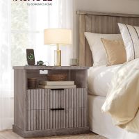VASAGLE MAXE Collection - Set of 2 Nightstands with Charging Station, Bedside Table, Side End Table with 2 Drawers, Open Shelf, 2 AC Outlets, 2 USB Ports, Transitional, Bedroom, Washed Gray ULET926G01 - Image 2