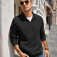 COOFANDY Mens Quarter Zip Pullover Quilted Sweatshirt Knit Long Sleeve Mock Neck Sweater Polo with Pocket - Image 3