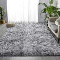 Large Shag Area Rugs 5 x 8, Tie-Dyed Plush Fuzzy Rugs for Living Room, Ultra Soft Fluffy Furry Rug for Bedroom, Indoor Carpet Nursery Rugs for Kids Room Home Decor, Light Grey - Image 3