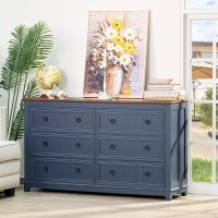 Farmhouse Furniture Set, Nightstands Set of 2 and 6 Drawers Dresser for Bedroom, 54 Inch Wide Wood Dresser and 18" Night Stands with Charging Station for Bedroom, Living Room, Hallway - Image 2