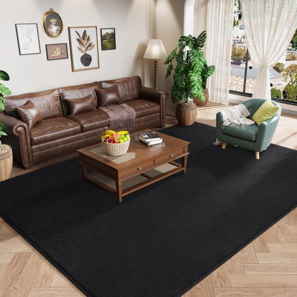 Amearea Modern Area Rugs for Bedroom Living Room, 4x6 Feet Black Thickened Memory Foam Rug, Fluffy Indoor Washable Rugs Non Slip Minimalist Carpet for Kids Boys Girls Dorm Nursery Room Decor