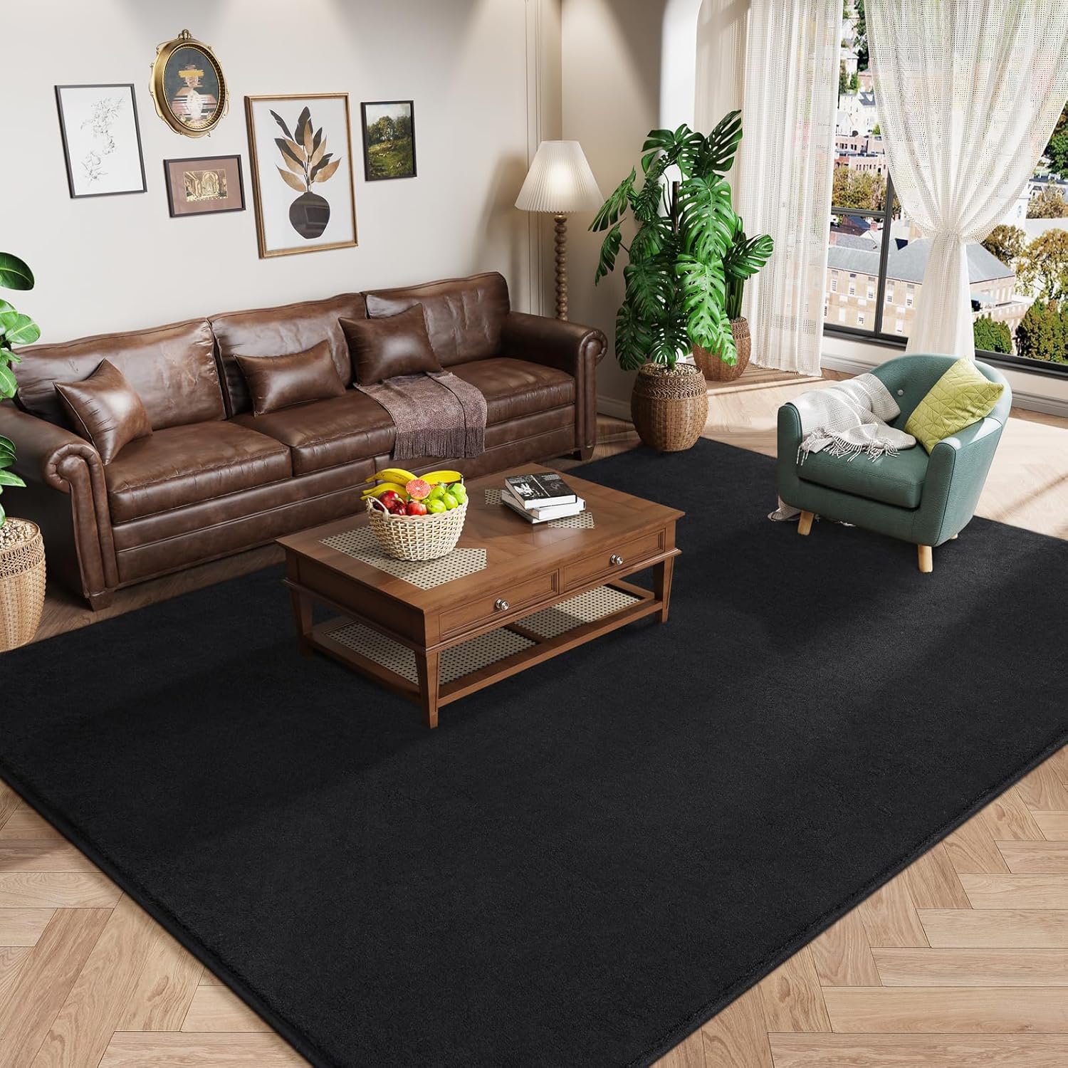 Amearea Modern Area Rugs for Bedroom Living Room, 4×6 Feet Black Thickened Memory Foam Rug, Fluffy Indoor Washable Rugs Non Slip Minimalist Carpet for Kids Boys Girls Dorm Nursery Room Decor