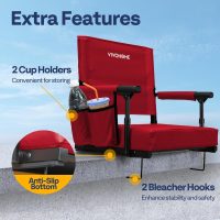 VIVOHOME Stadium Seats with Back Support and Cushion, 2 Pack Portable Bleacher Chairs with Cup Holder and Shoulder Strap - Image 4