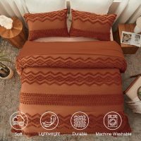 Luxudecor Terracotta Boho Tufted Comforter Set King Size 3 Pieces Boho Shabby Chic Comforter Farmhouse Embroidery Bedding Set Soft Comforter for All Seasons (Terracotta, 104''x90'') - Image 3