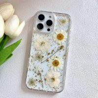 for iPhone 16 Pro Clear Case with Pressed Real Flowers Design,Glitter Cute White Floral Pattern Slim Soft TPU Protective Women Girl's Phone Cover for iPhone 16 Pro - Image 2
