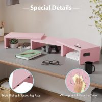 BONTEC Dual Monitor Stand for Desk, Adjustable Length and Angle Monitor Stand Riser with Smartphone Holder, Desk Shelf for Top of Desk, Computer Monitor Stand with Storage, Office Desk Organizer, Pink - Image 7