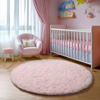 Amdrebio Light Pink Round Rug 4Ft for Girls Bedroom, Fluffy Circle Area Rugs for Kids Room Decor Aesthetic, Cute Shag Fuzzy Carpet for Nursery, Preppy Dorm, Classroom, Playroom, Teen, Baby, Washable - Image 5