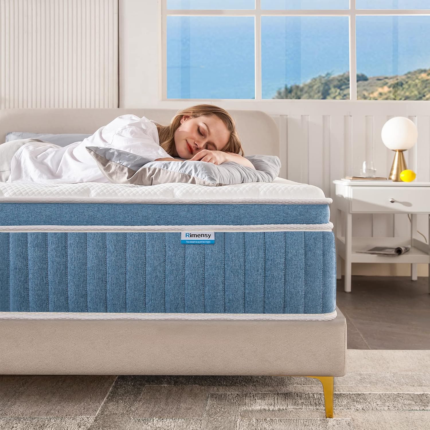 Rimensy King Mattress, 14 Inch Hybrid Mattress in a Box, Gel Foam Mattress, Individually Wrapped Pocket Coils Innerspring Mattress, Support & Pressure Relief, Medium, 76″*80″*14″