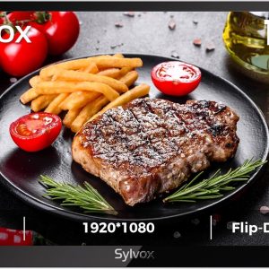 SYLVOX 15.6" Flip-Down TV for Under Cabinet, 12-Volt Small TV with 90-Degree Rotation, Digital Noise Reduction, and Storage Design for Kitchen, Bedroom, RV, and Yacht