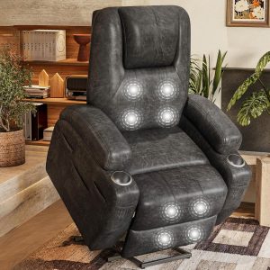 Flamaker Power Lift Recliner Chair Luxurious Leathaire Fabric Electric Lift Recliner for Elderly Power Lift Recliner Chair with Cup Holders Side Pockets for Living Room (Light Black)