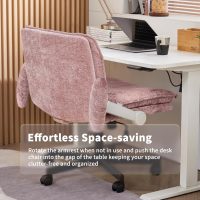 Cross Legged Office Chair with Wheels and Adjustable Flip-Arms, Criss Cross Desk Chair with Thick Cushion, Wide Seat Chair for Home Office, Apartment, Bedroom, Pink - Image 5