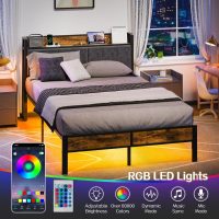 Full Bed Frame with Storage Charging Station Headboard, Smart LED Light, Metal Platform Bed No Box Spring Required, Easy Assembly, Noise Free - Image 3