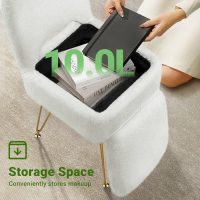 GREENSTELL Vanity Stool Chair with Storage and Folding Back, 13.4" x 15" x 30" Square Faux Fur Soft Ottoman, 4 Metal Legs with Anti-Slip Feet, Furry Padded Seat for Makeup, Bedroom, White - Image 5