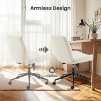 Simple Deluxe Criss Cross Chair with Wheels, Armless Legged Office Desk Chair, Comfy Swivel Rolling Vanity Chair, Ergonomic Fabric Modern Wide Seat Adjustable Home Office Chair Beige PU - Image 6
