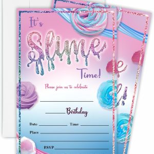 15 PCs Slime Time Birthday Invitation With 15 Matching White Envelopes For Boy Girl, Birthday Party Favors Decorations Supplies-OL-A38