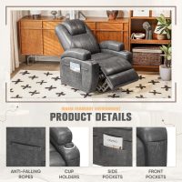 Flamaker Power Lift Recliner Chair Luxurious Leathaire Fabric Electric Lift Recliner for Elderly Power Lift Recliner Chair with Cup Holders Side Pockets for Living Room (Light Black) - Image 6