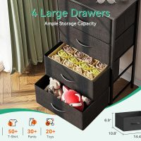 AODK Dresser for Bedroom with 4 Storage Drawers, Small Dressers Chest of Drawers Fabric Dresser with Sturdy Steel Frame, Black - Image 4