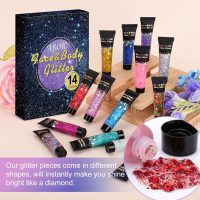 AROIC 14 Colors Body Glitter, Face & Hair Glitter Gel Set for Festival, Eye Shimmer for Women Glow in The Dark Rave Accessories Party Supplies, Face Paint Hair/Cheek/Eyelid Sparkle Makeup(18ml/Tube) - Image 6