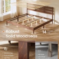 SONGMICS HOME King Bed Frame with Solid Wood Legs Slats, Platform Bed with Headboard, LED Lights, Charging Station, Mid-Century Modern Style, No Box Spring Needed, Coffee Brown URMB414K02 - Image 4