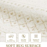 Area Rug for Living Room 6x9: Large Washable Boho Moroccan Rugs Geometric Neutral Rug, Non-Slip Foldable Morden Farmhouse Indoor Floor Carpet for Bedroom Dining Table Home(Beige,6X9) - Image 4