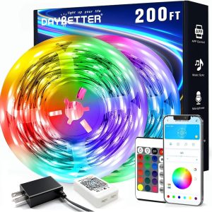 DAYBETTER LED Strip Lights 200 ft (2 Rolls of 100 ft), Smart App Control Lighting Bedroom Rome Decor with Remote, RGB Music Sync Color Changing LED Lights for Party