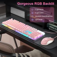 Gaming Keyboard and Mouse Combo, K1 RGB LED Backlit Keyboard with 104 Keys Computer PC Gaming Keyboard for PC/Laptop (Pink) - Image 3