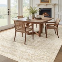 Living Room Rugs 8x10: Washable Moroccan Geometric Boho Rug Farmhouse Non Slip Stain Resistant Large Rug Low Pile Soft Carpet for Bedroom Dining Room Children Room (Beige,8'x10') - Image 3