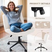 Furmax Cross Legged Office Chair with Wheels, Armless Desk Wide Chair, Adjustable Swivel Padded Fabric Vanity Computer Task Chair (Beige) - Image 5
