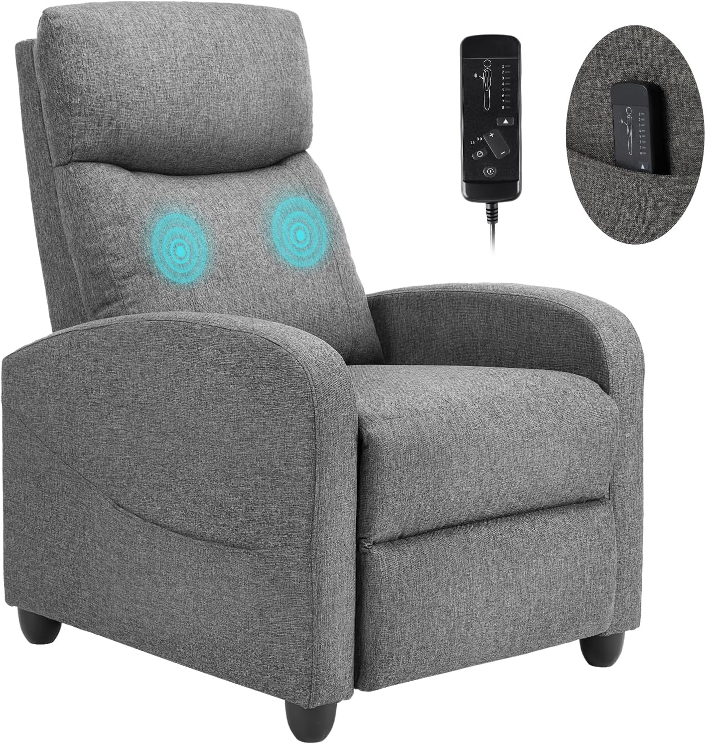 SMUG Recliner Chair for Living Room, Leather Recliners, Home Theater Seating with Lumbar Support with Adjustable Backrest and Footrest, Modern Living Room Furniture with Padded Seat, Grey Seating