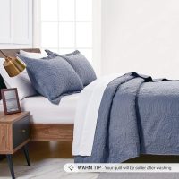 Love's cabin King Size Quilt Set Blue Bedspreads - Soft Bed Summer Lightweight Bedspread Comforter - Modern Style Coin Pattern Coverlet for All Season - 3 Pieces (1 Quilt, 2 Pillow Shams) - Image 4