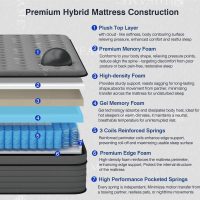 DIFAME 16 Inch Queen Size Mattress, Firm Hybrid Mattress Queen in a Box With Gel Memory Foam, Individually Pocket Spring, Breathable & Cooling Fabric, Pressure & Back Pain Relief, Upgrade Edge Support - Image 3