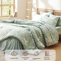 Bedsure Queen Comforter Set - 7 Pieces Floral Sage Green Soft Bedding Sets, Queen Bed in a Bag with Botanical Flowers Comforter, Sheets, Pillowcases & Shams - Image 5