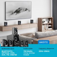 Acoustic Audio AA5172 700W Bluetooth Home Theater 5.1 Speaker System with FM Tuner, USB, SD Card, Remote Control, Powered Sub (6 Speakers, 5.1 Channels, Black with Gray) - Image 2