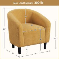 Yaheetech Accent Barrel Chair, Boucle Fabric Club Chair, Furry Sherpa Elegant and Cozy, Soft Padded Armchair for Living Room Bedroom Reception Room Office, Mustard Yellow - Image 3