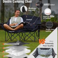 KingCamp Double Camping Chair, Oversized Heavy Duty Loveseat for Adults Portable Folding XL 2 Person Couch Padded Comfortable Two Seat with Cup Holder for Outdoor Lawn Backyard - Image 3