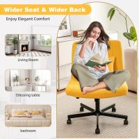 Criss Cross Chair, Office Chair Cross Legged with Wheels, Armless Office Chair, Linen Desk Chairs with Wheels for Home Office, Meditation, Makeup (Linen Yellow) - Image 7