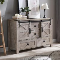 T4TREAM 48'' Farmhouse Dresser for Bedroom w/4 Drawers & Sliding Barn Doors, Tall Chest of Drawers, Rustic Dresser TV Stand w/Shelf, Organizer for Bedroom, Living Room, Foyer,Light Rustic Oak - Image 3