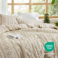 Bedsure Tufted Boho Comforter Set King Size - Beige Boho Bed Set, GentleSoft™ 3 Pieces Farmhouse Shabby Chic Embroidery Bedding, Gifts for Woman, Soft Jacquard King Comforter for All Seasons - Image 4