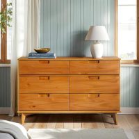 Walker Edison Sloane 6-Drawer Groove Handle Solid Wood Dresser, 52 Inch, Caramel - Image 2