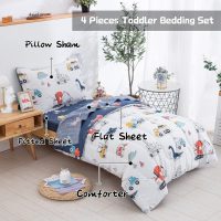 DJY 4 Pieces Cotton Toddler Bedding Set, Dinosaur Cars Reversible Toddler Bed Comforter Set for Kids Boys Girls, Includes Quilted Comforter, Flat Sheet, Fitted Sheet and Pillowcase - Image 3