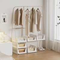 Stackable Plastic Storage Basket Closet Organizer Bin Foldable Clothes Organizer Storage Drawer Shelf Container for Living Room Bathroom Kitchen Office Laundry Room - Image 7