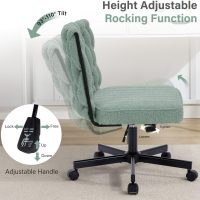 Criss Cross Legged Office Desk Chair with Wheels, Modern Armless Desk Chair with Wide Seat, Home Office Chairs for Work, Meditation, Vanity, Green - Image 4