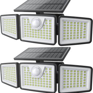 2500LM Solar Lights Outdoor with Motion Sensor,3 Head 270° Wide Angle Street Area Lights, IP65 Waterproof Security Lighting with 3 Modes(Non-Remote,2 Pcs)