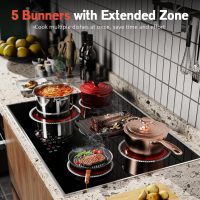 30 Inch Electric Cooktop, 5 Burner Electric Stove Top Touch Control, 8400W Built-in Ceramic Stovetop Burner 30" with Expandable Zone, Child Lock, Timer, Overheat Alert, 220-240v Hardwired - Image 5