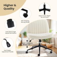 Simple Deluxe Criss Cross Chair with Wheels, Armless Legged Office Desk Chair, Comfy Swivel Rolling Vanity Chair, Ergonomic Fabric Modern Wide Seat Adjustable Home Office Chair Beige PU - Image 4