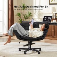 Criss Cross Chair with Armrests & Wheels, PU Leather Vanity Chair, Comfortable Adjustable Swivel Computer Office Desk Chairs for Home, Make Up, Bed Room (Black) - Image 5