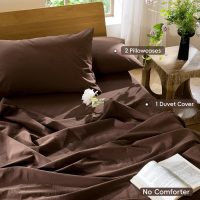 MooMee Bedding Duvet Cover Set 100% Washed Cotton Linen Like Textured Breathable Durable Soft Comfy (Solid Cocoa Brown, King 104"x90") - Image 2