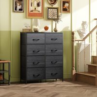 WLIVE Fabric Dresser for Bedroom, Tall Dresser with 8 Drawers, Storage Tower with Fabric Bins, Double Dressers, Chest of Drawers for Closet, Living Room, Dormitory, Charcoal Black Wood Grain Print - Image 2